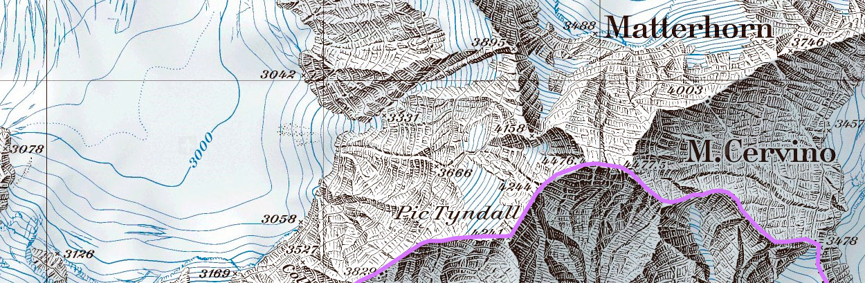 Фрагмент карты Швейцарских Альп в районе пика Маттерхорн