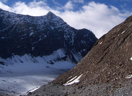 Кулуар с небольшим ледником перед перевалом Ваннетйох в Эцтальских Альпах